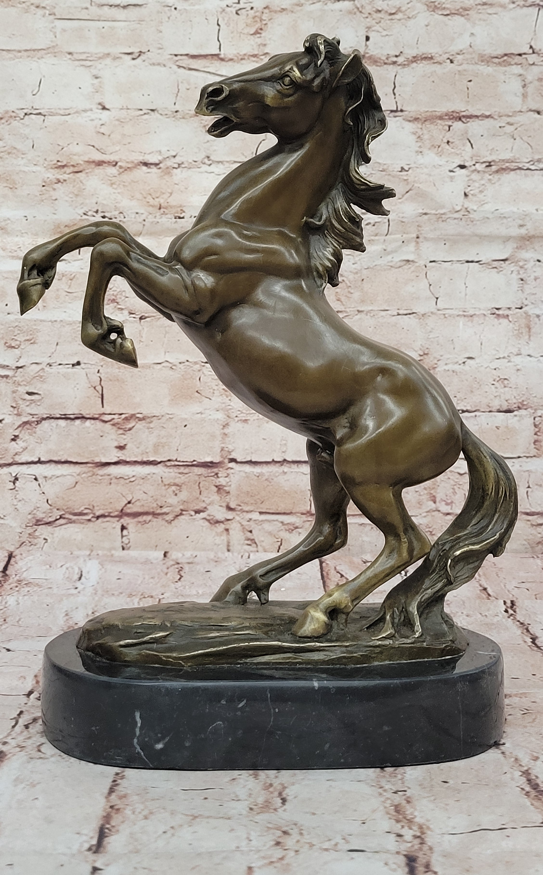 Rearing Stallion Horse Bronze Sculpture by Lecourtier