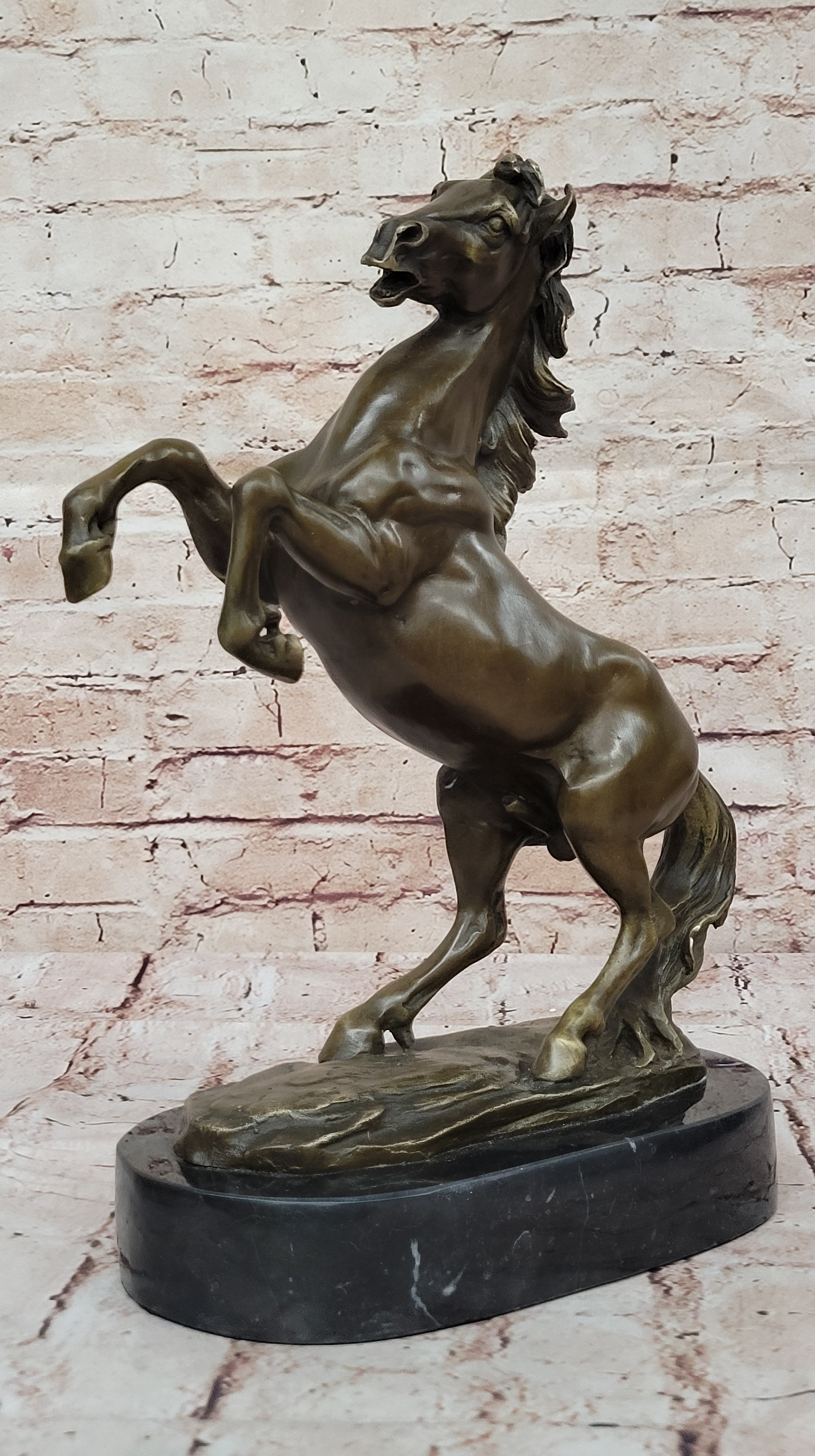 Rearing Stallion Horse Bronze Sculpture by Lecourtier