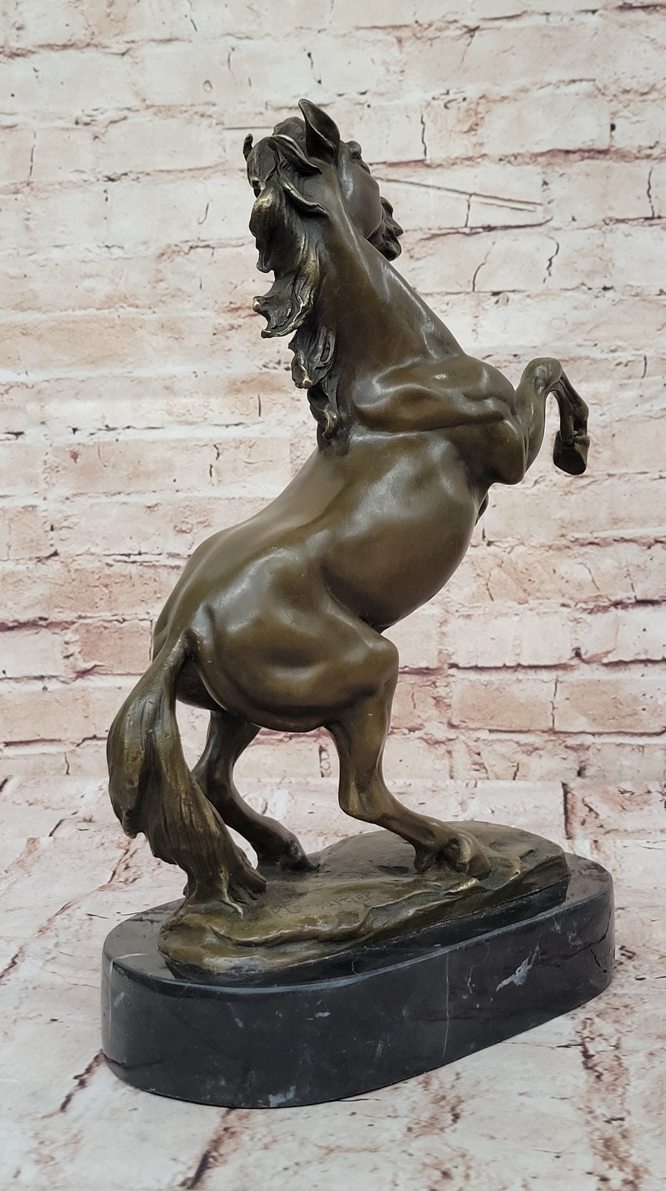 Rearing Stallion Horse Bronze Sculpture by Lecourtier
