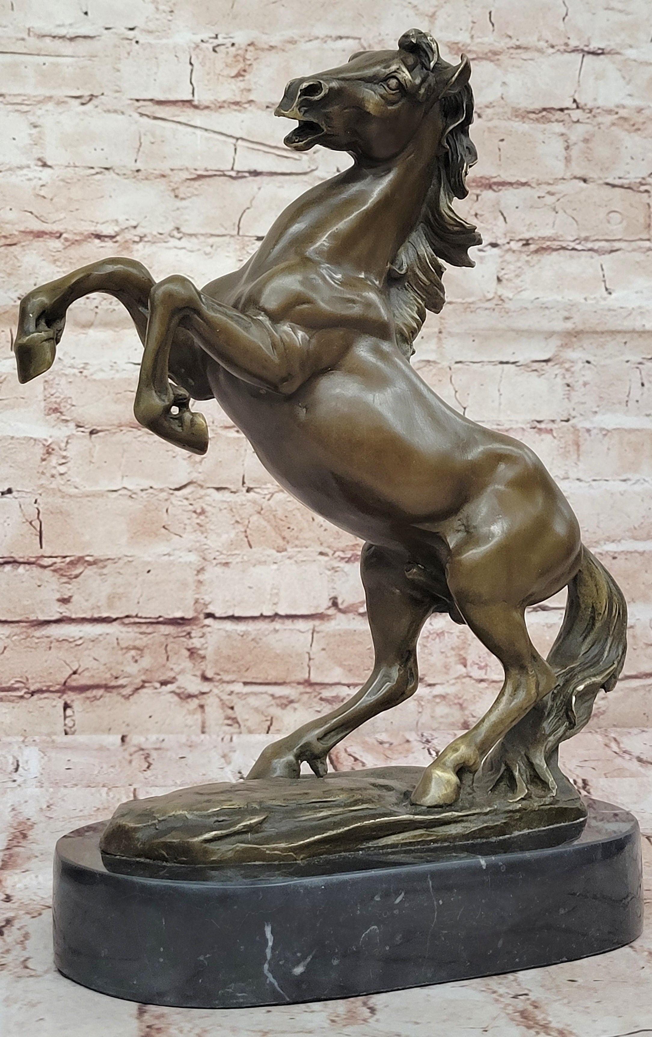 Rearing Stallion Horse Bronze Sculpture by Lecourtier