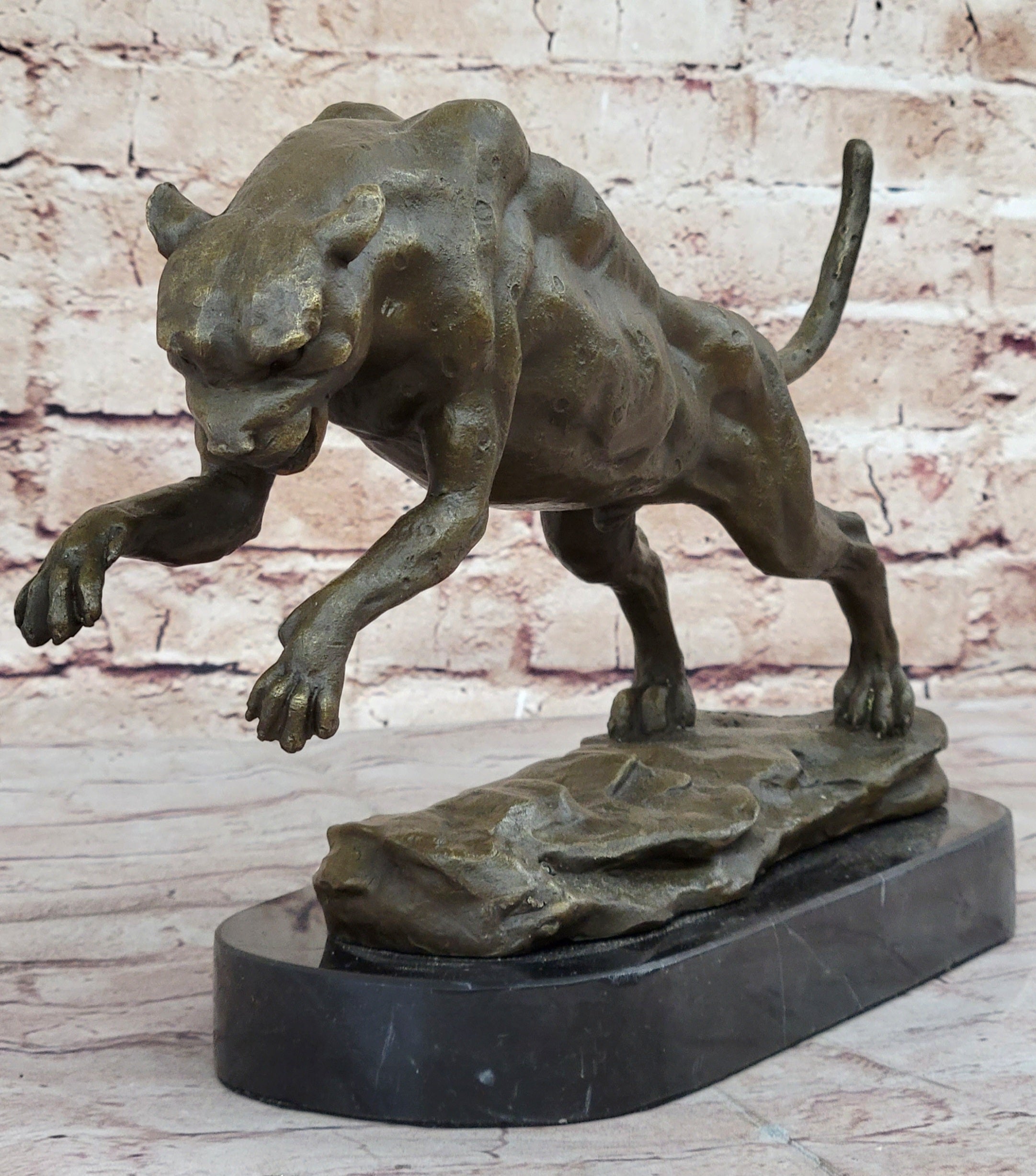 Panther Jumping Bronze Sculpture Cubism Cougar Puma Feline