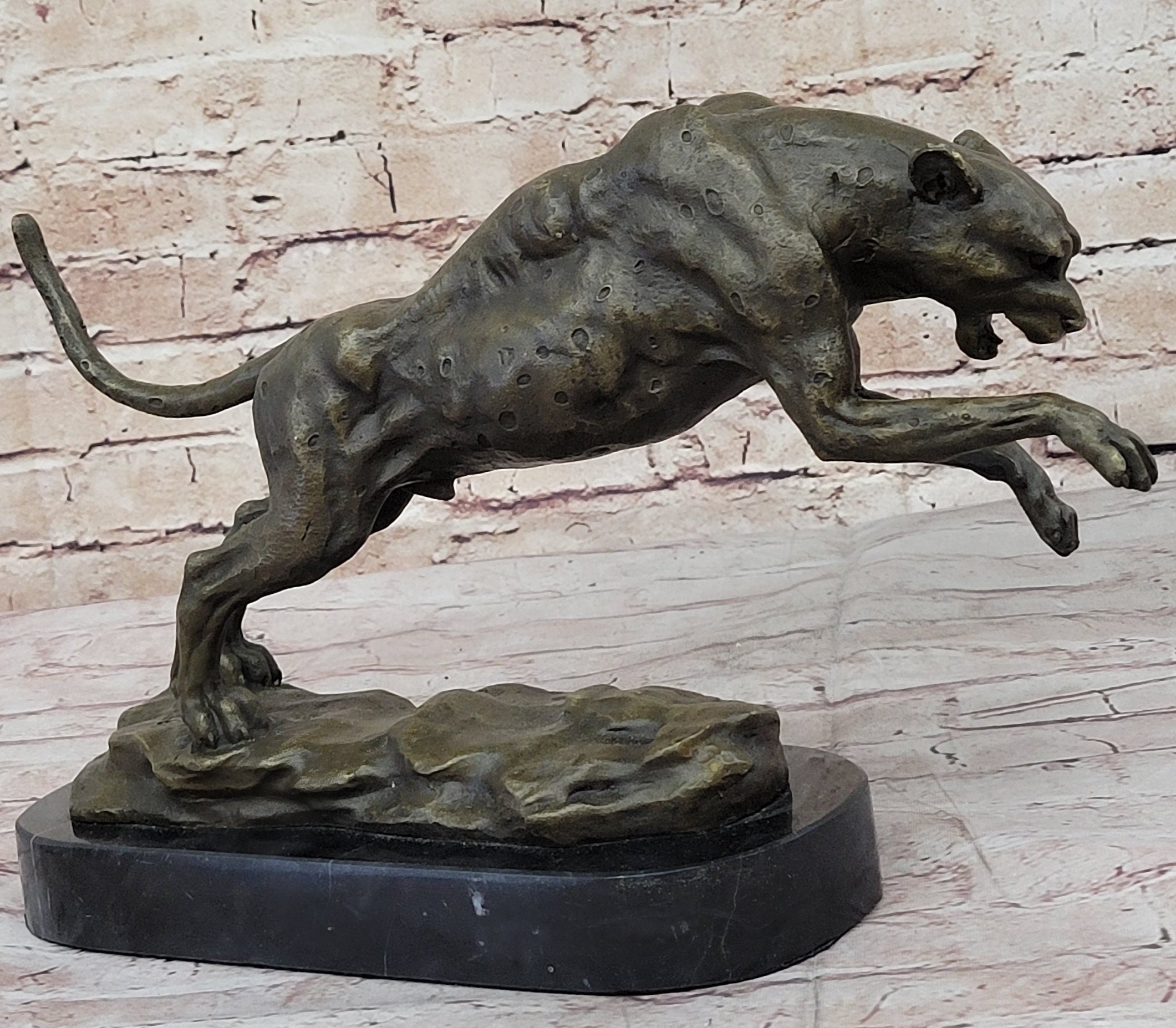 Panther Jumping Bronze Sculpture Cubism Cougar Puma Feline