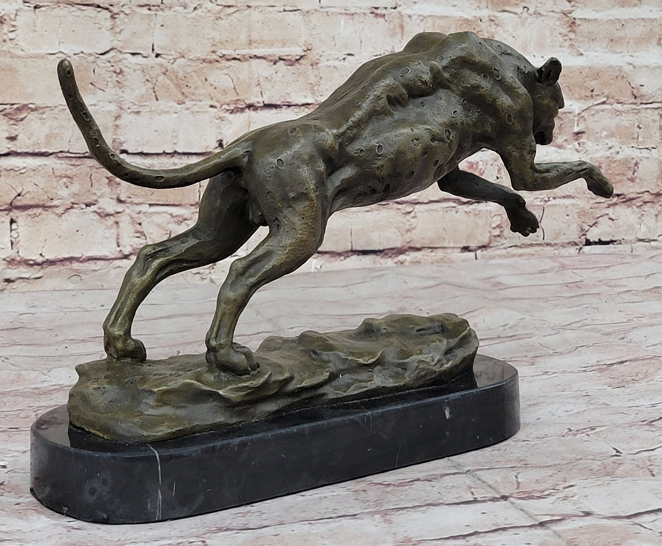 Panther Jumping Bronze Sculpture Cubism Cougar Puma Feline