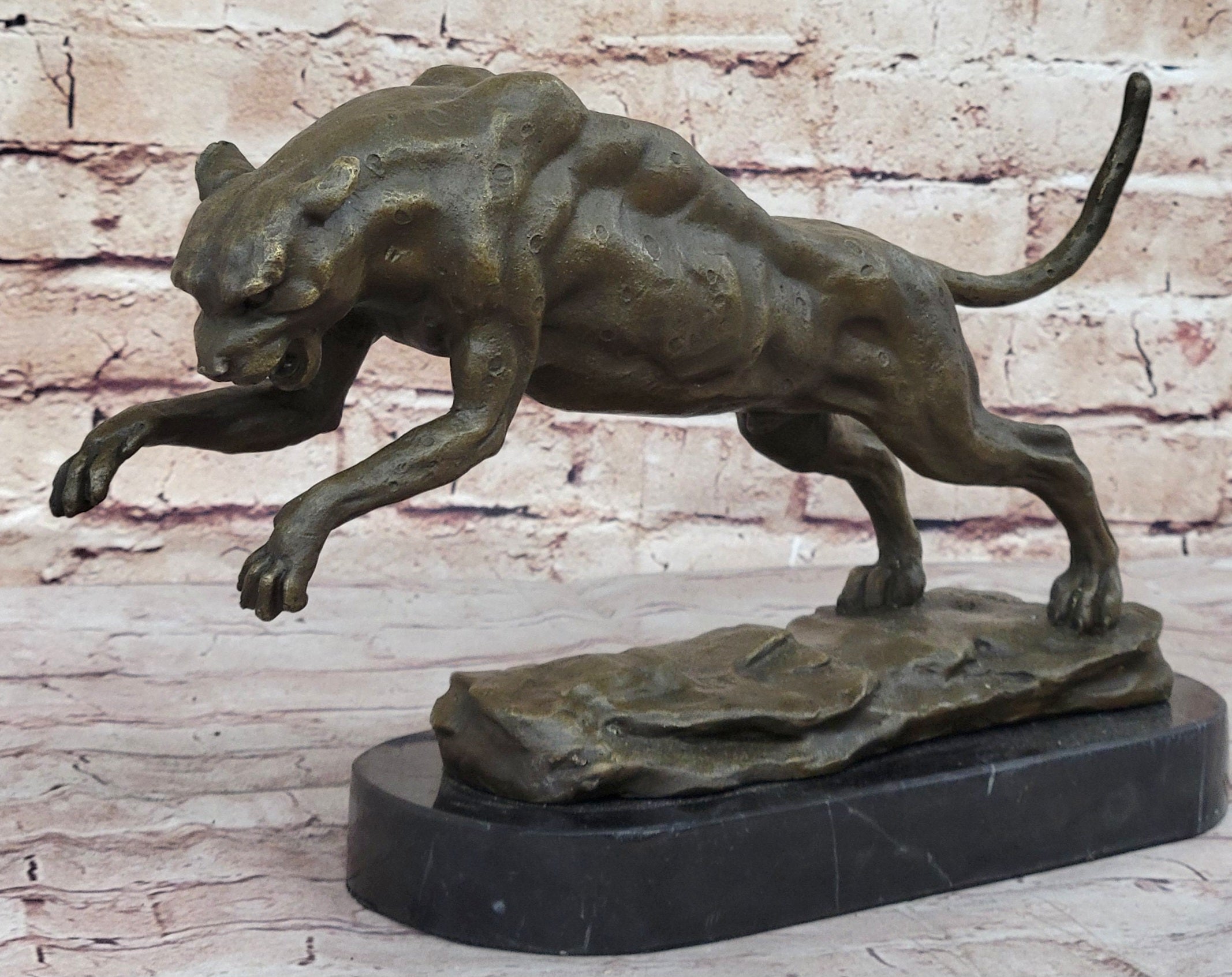 Panther Jumping Bronze Sculpture Cubism Cougar Puma Feline