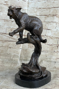 Cougar Panther Jaguar Cat Bronze Marble Base Bookend