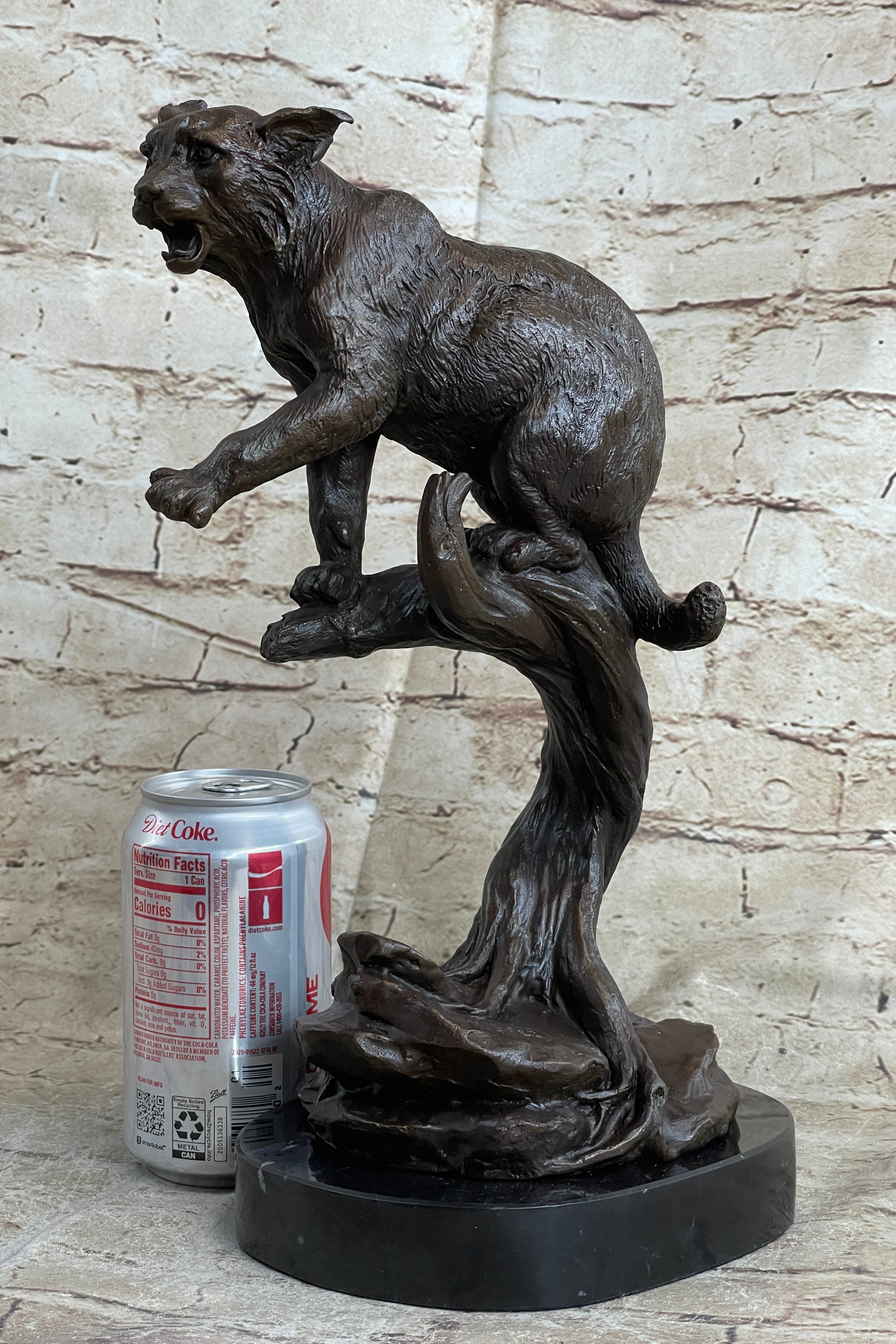 Cougar Panther Jaguar Cat Bronze Marble Base Bookend