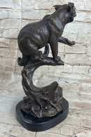 Cougar Panther Jaguar Cat Bronze Marble Base Bookend