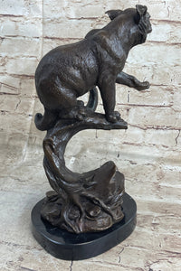 Cougar Panther Jaguar Cat Bronze Marble Base Bookend