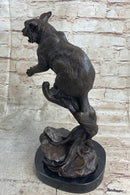Cougar Panther Jaguar Cat Bronze Marble Base Bookend