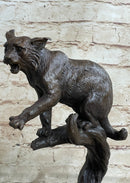 Cougar Panther Jaguar Cat Bronze Marble Base Bookend