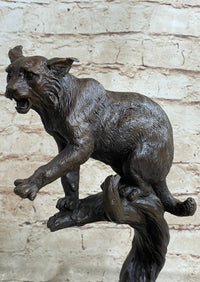Cougar Panther Jaguar Cat Bronze Marble Base Bookend