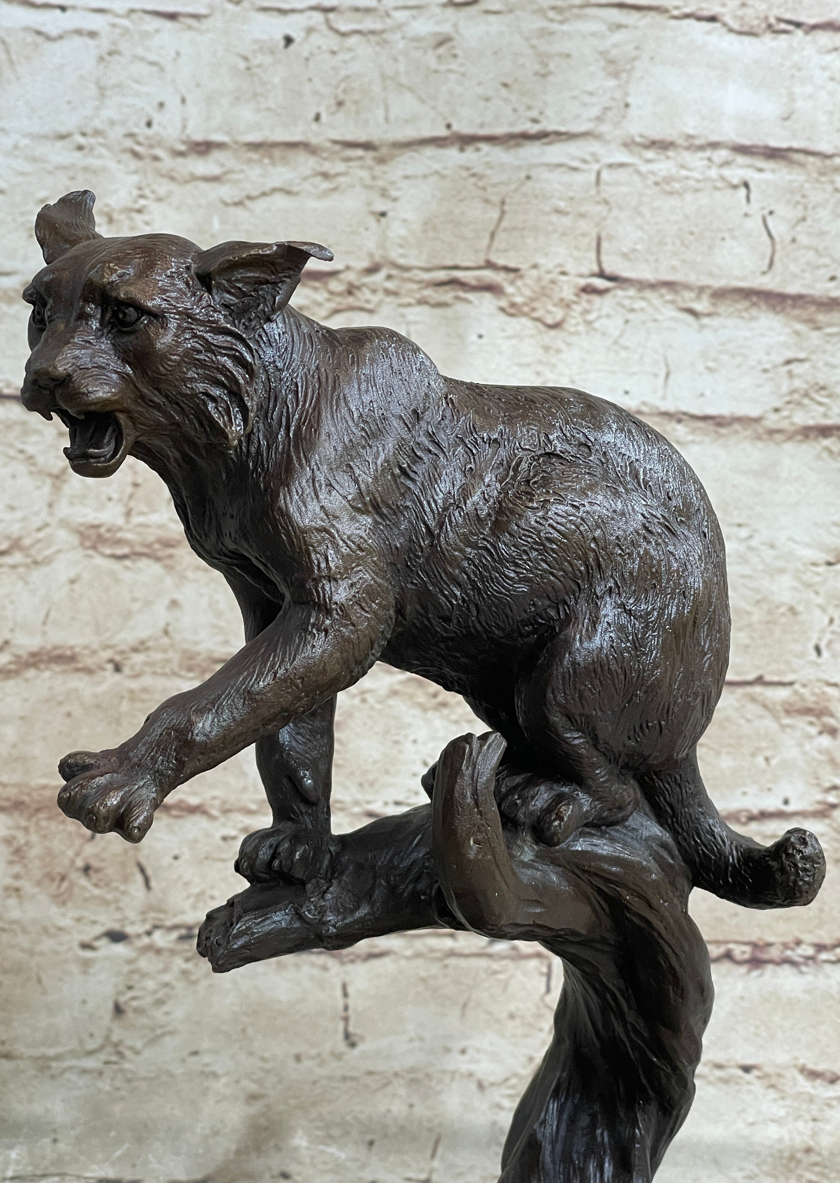 Cougar Panther Jaguar Cat Bronze Marble Base Bookend