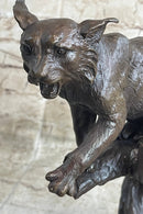 Cougar Panther Jaguar Cat Bronze Marble Base Bookend