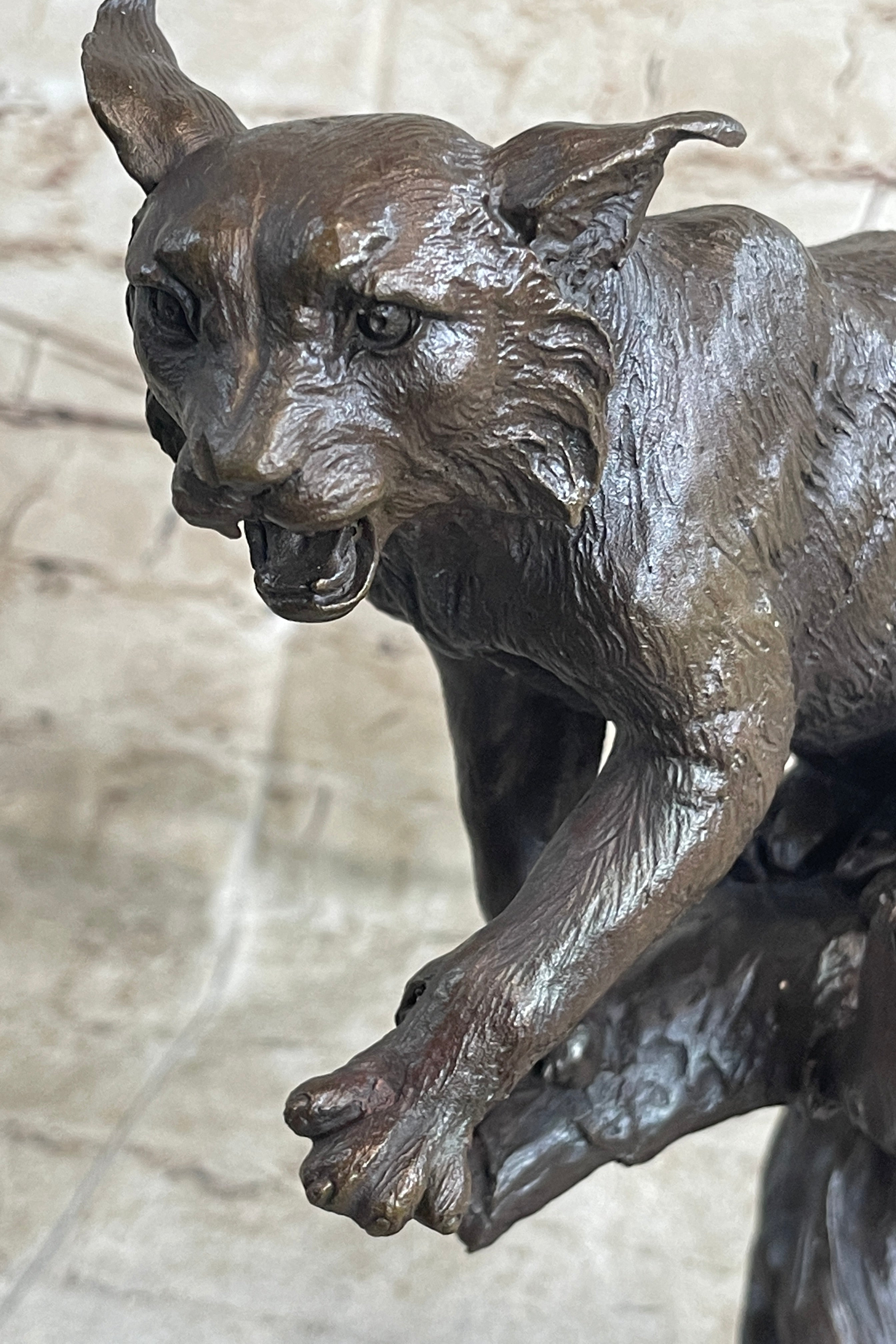 Cougar Panther Jaguar Cat Bronze Marble Base Bookend