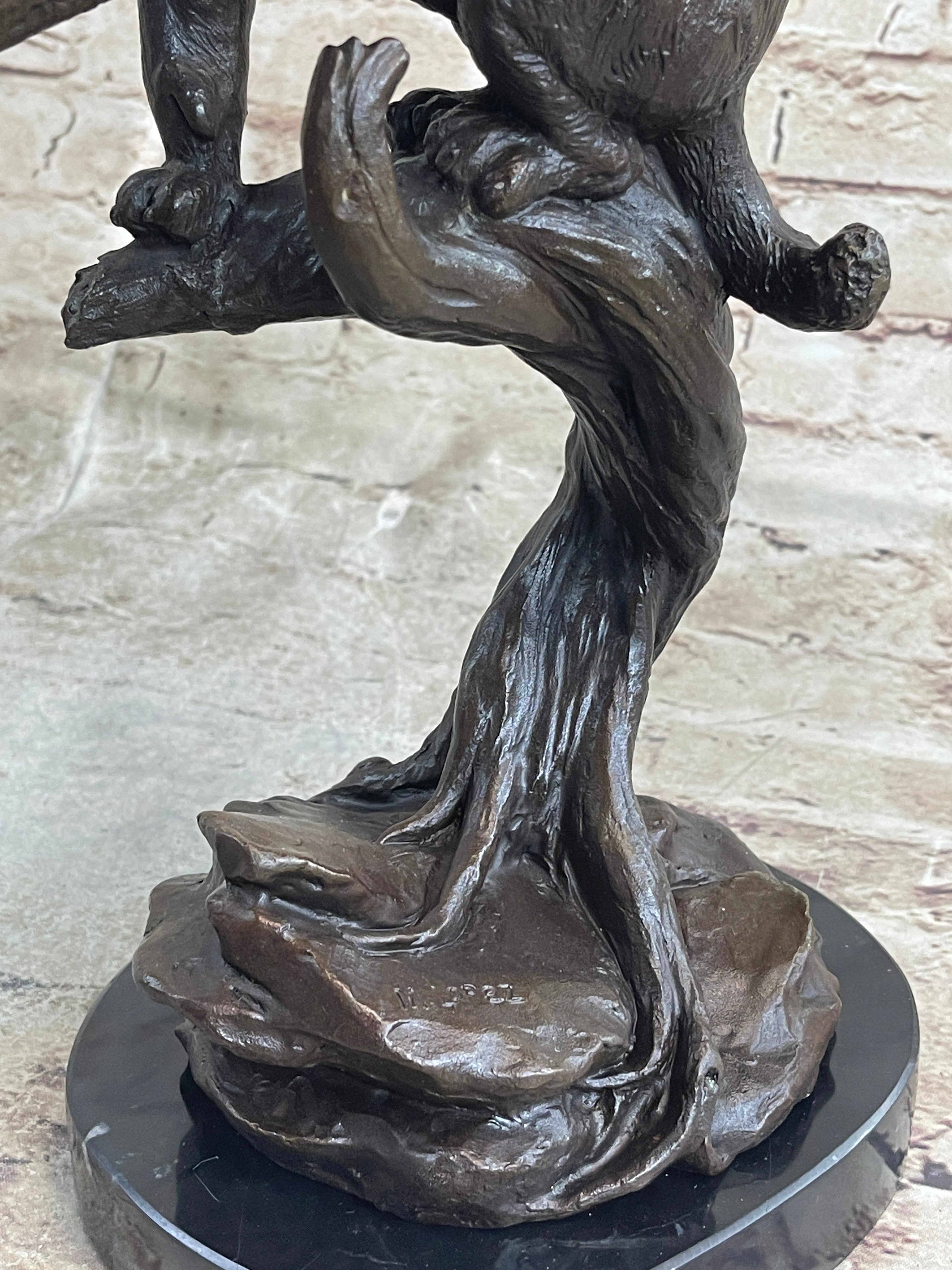 Cougar Panther Jaguar Cat Bronze Marble Base Bookend