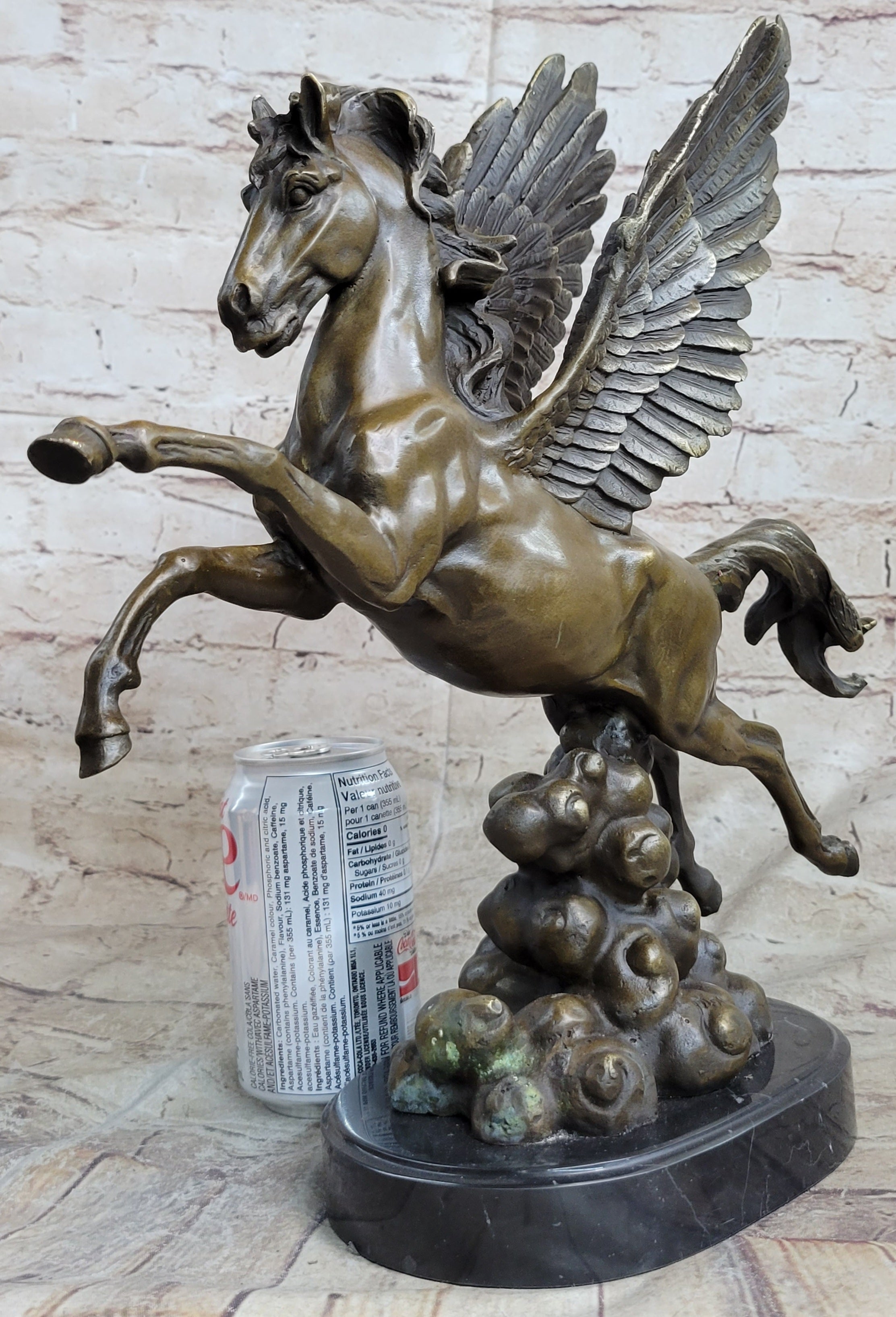 Flying Pegasus Winged Horse Bronze Sculpture Signed 15" x 14"