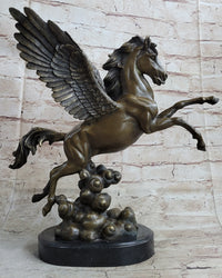 Flying Pegasus Winged Horse Bronze Sculpture Signed 15" x 14"