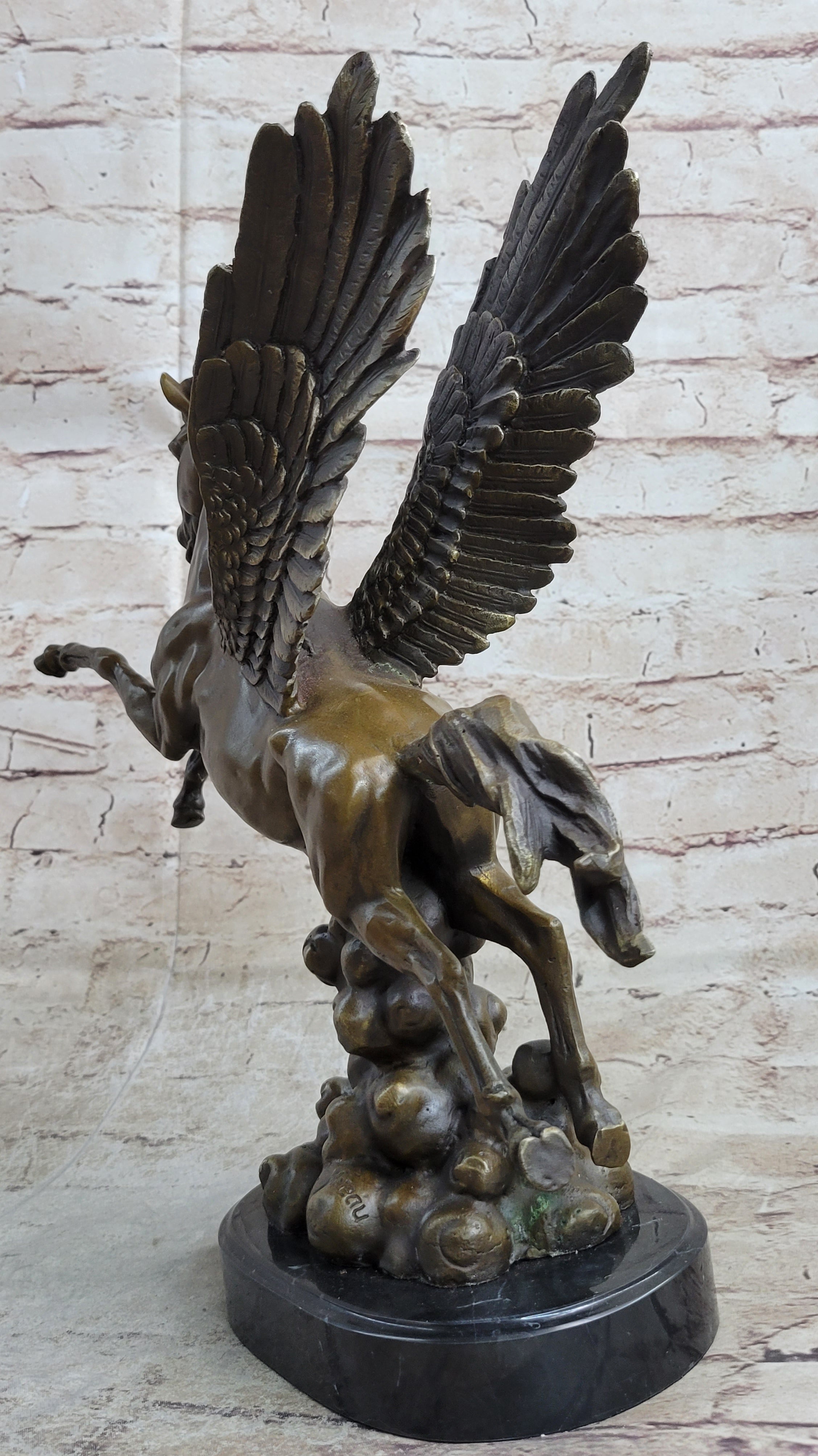 Flying Pegasus Winged Horse Bronze Sculpture Signed 15" x 14"