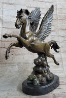 Flying Pegasus Winged Horse Bronze Sculpture Signed 15" x 14"