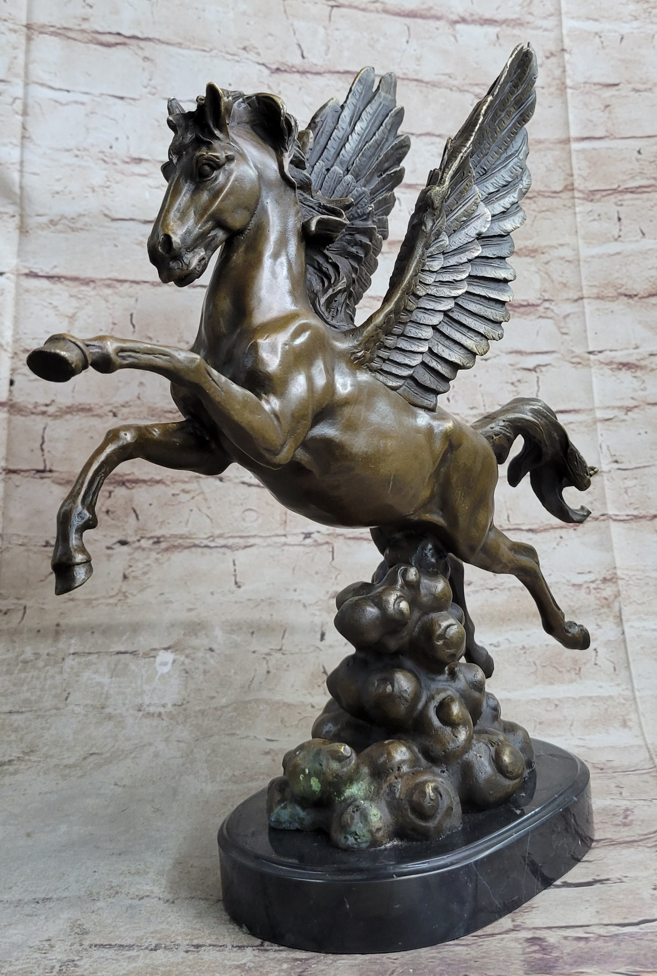 Flying Pegasus Winged Horse Bronze Sculpture Signed 15" x 14"