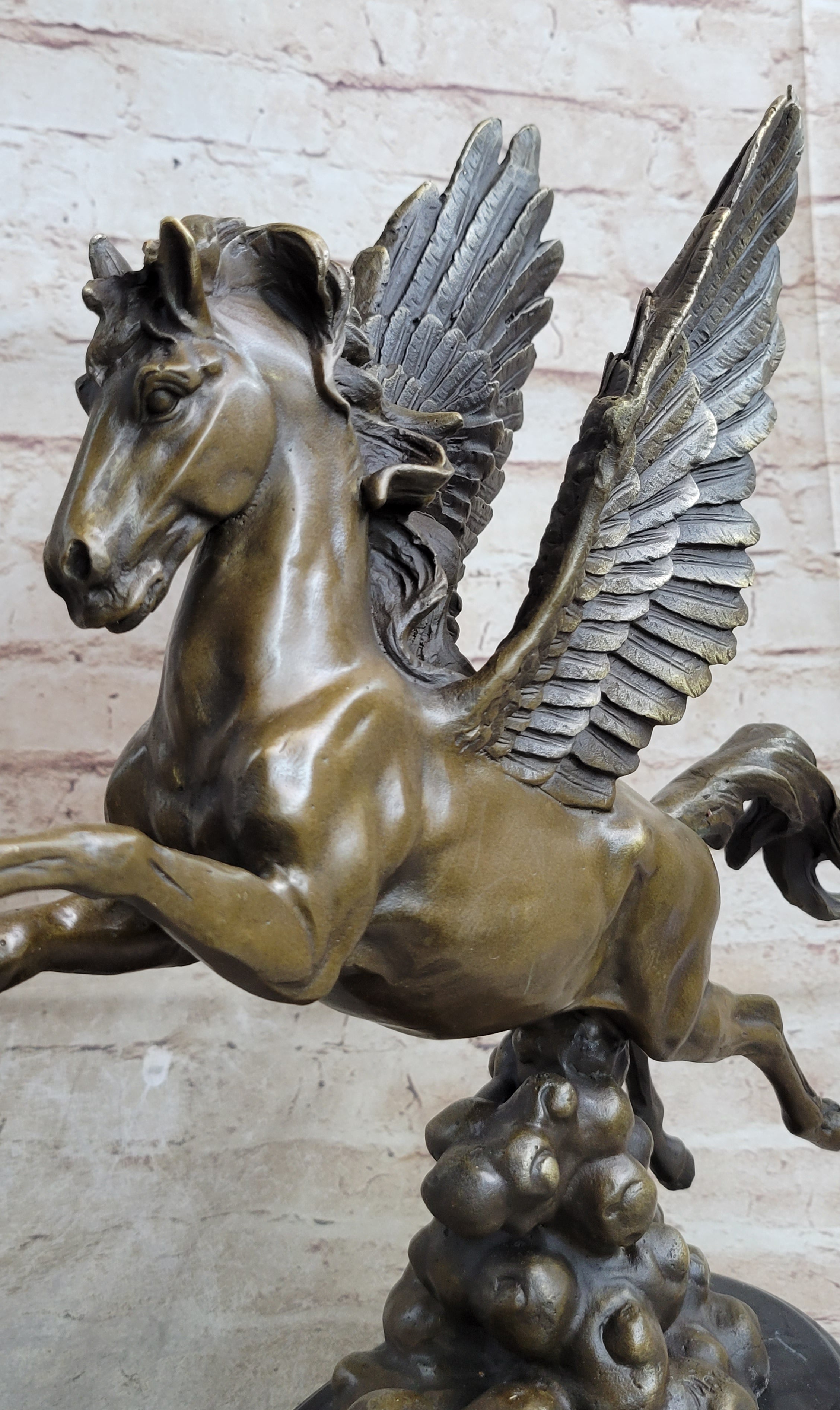 Flying Pegasus Winged Horse Bronze Sculpture Signed 15" x 14"
