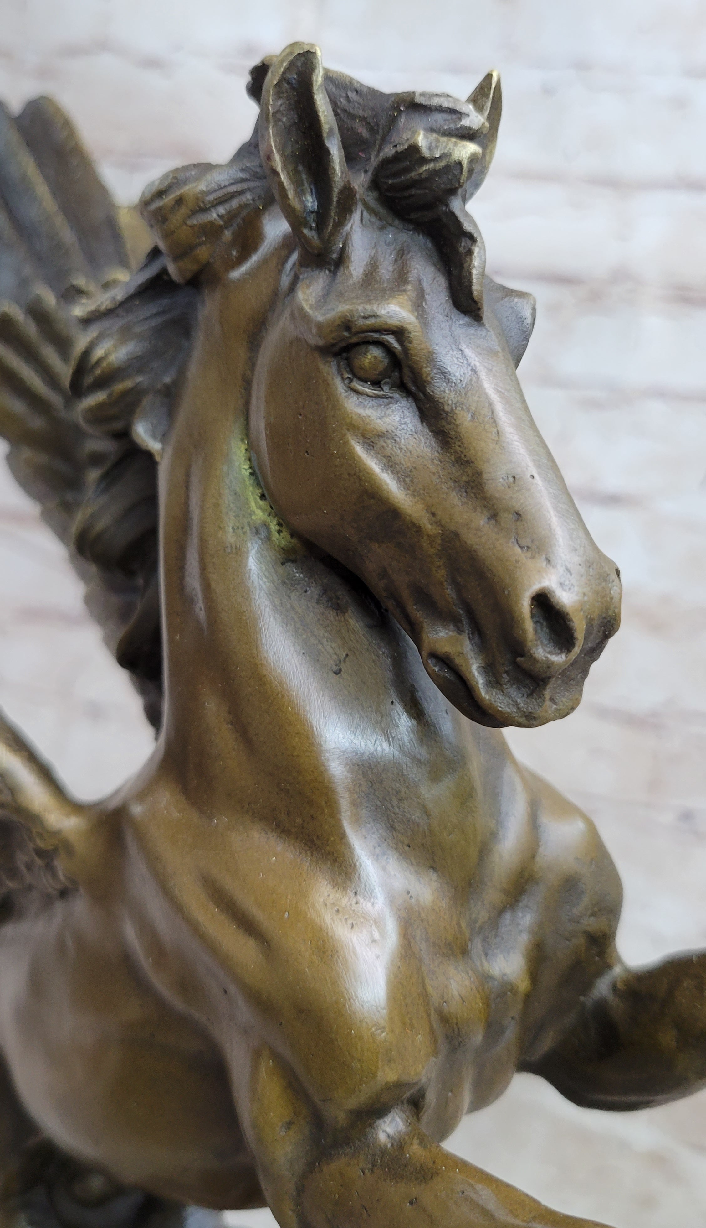 Flying Pegasus Winged Horse Bronze Sculpture Signed 15" x 14"