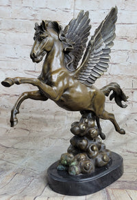 Flying Pegasus Winged Horse Bronze Sculpture Signed 15" x 14"