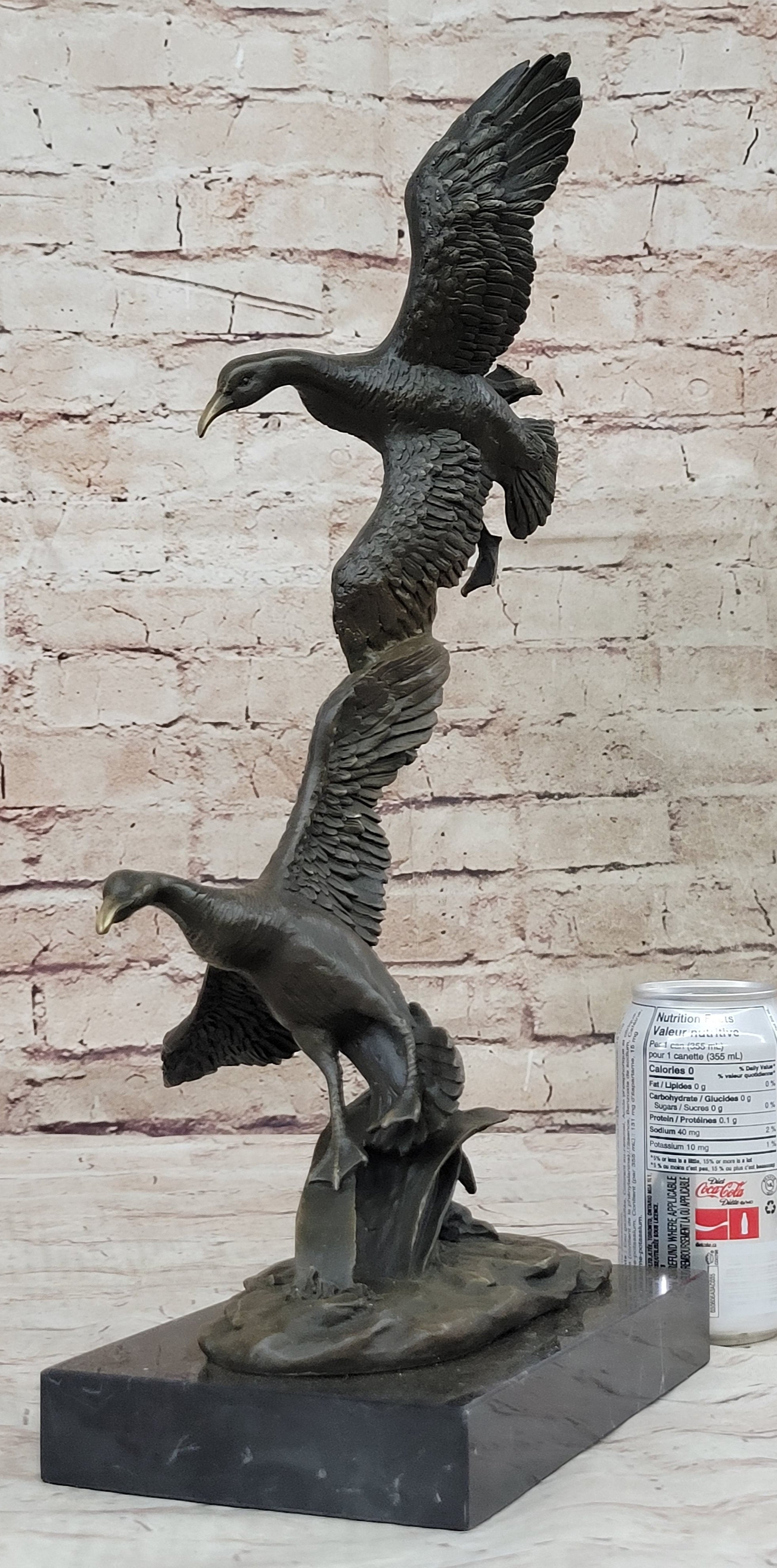 Flying Ducks Family Bronze Sculpture Marble Base 17" x 15"
