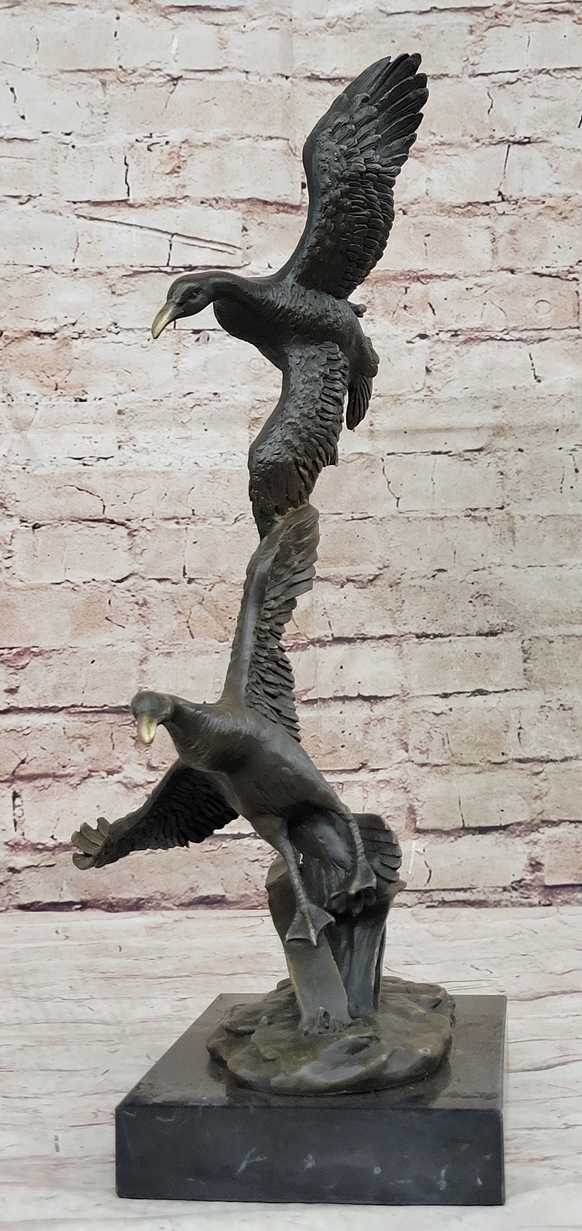 Flying Ducks Family Bronze Sculpture Marble Base 17" x 15"