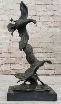 Flying Ducks Family Bronze Sculpture Marble Base 17" x 15"