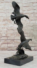 Flying Ducks Family Bronze Sculpture Marble Base 17" x 15"