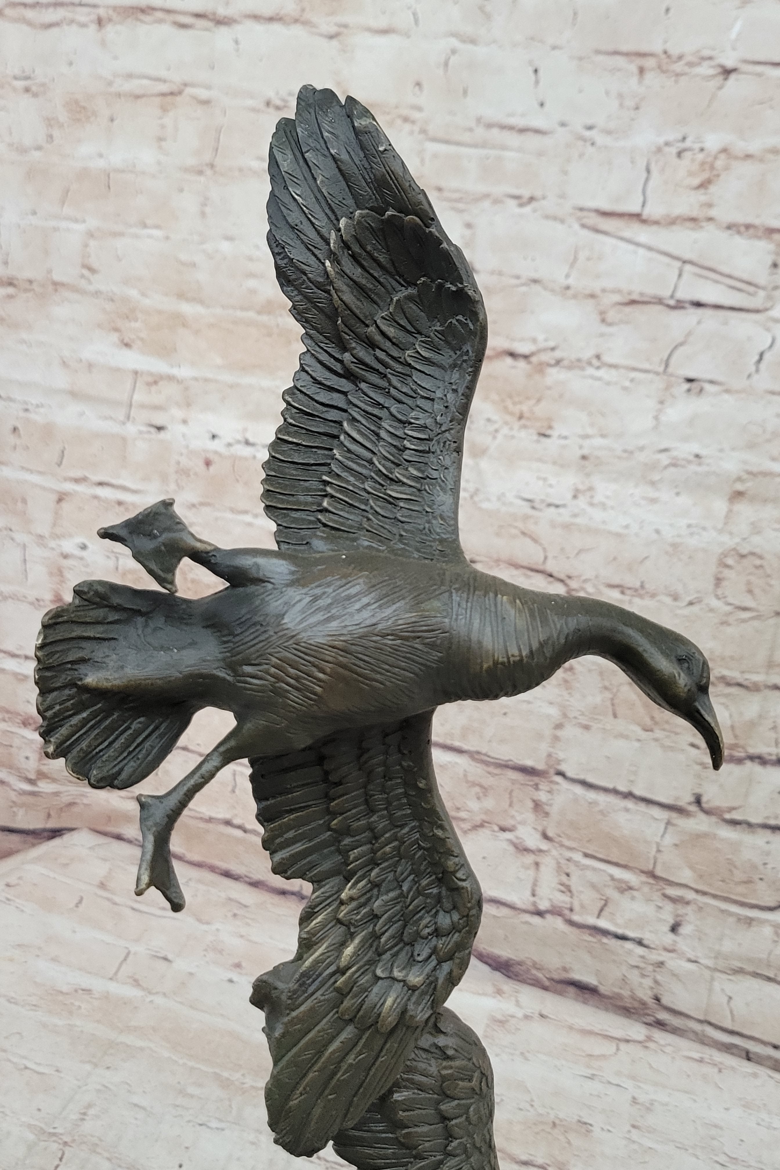 Flying Ducks Family Bronze Sculpture Marble Base 17" x 15"