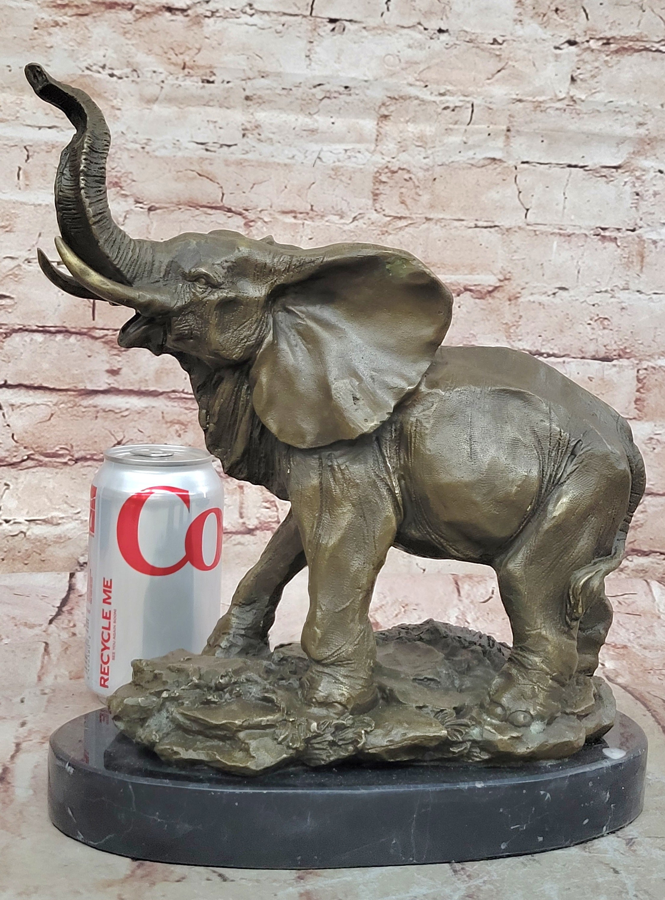 Signed Large African Elephant Bronze Sculpture by Barye Art