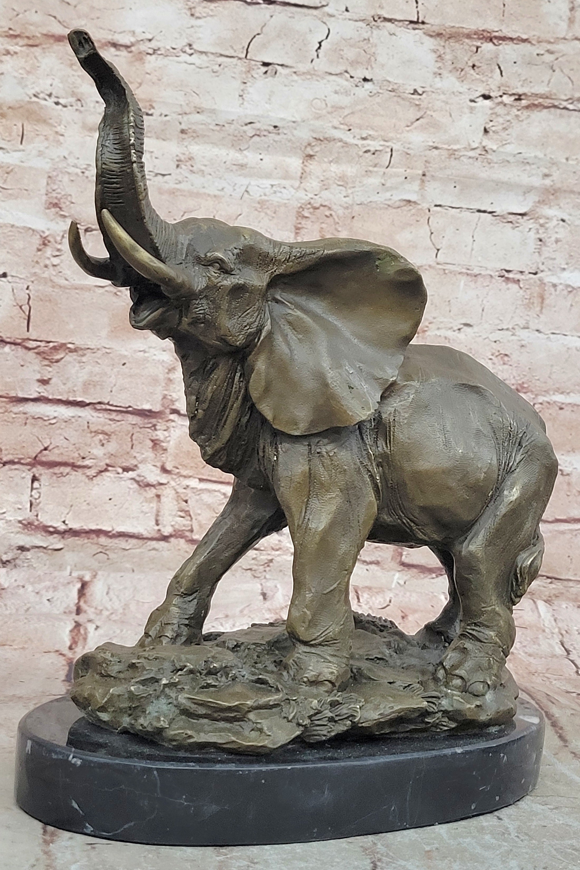 Signed Large African Elephant Bronze Sculpture by Barye Art