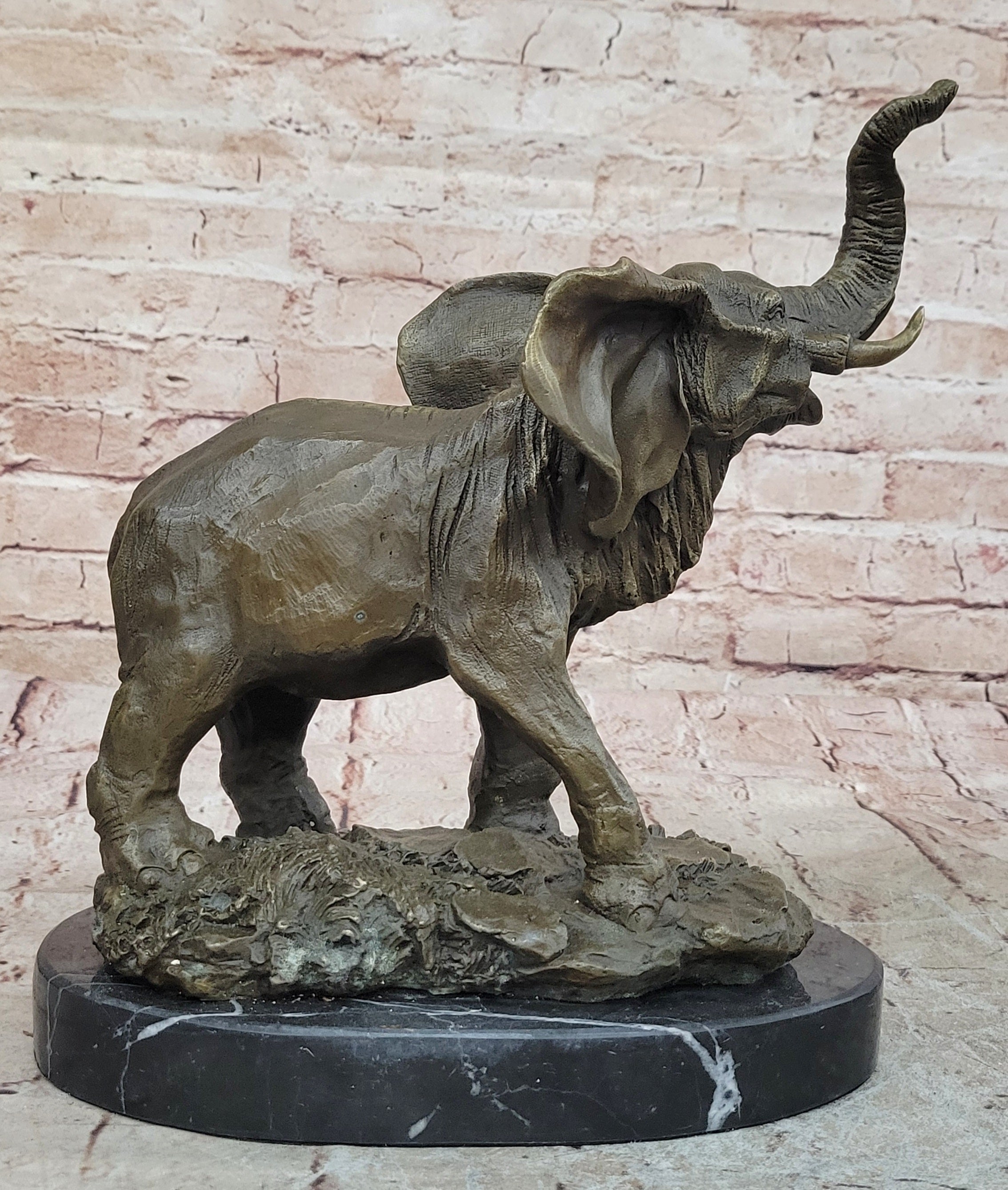 Signed Large African Elephant Bronze Sculpture by Barye Art