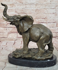 Signed Large African Elephant Bronze Sculpture by Barye Art