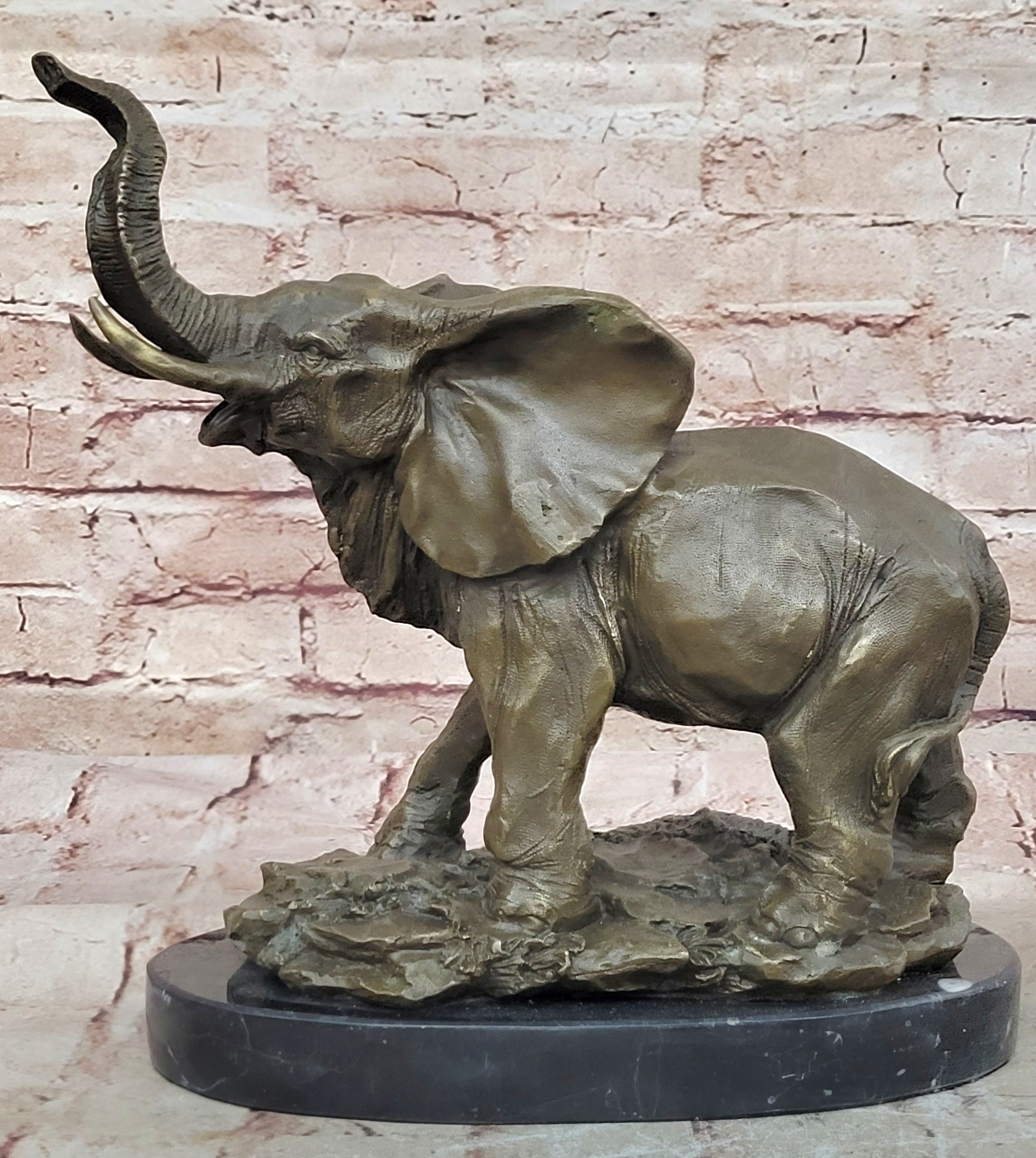 Signed Large African Elephant Bronze Sculpture by Barye Art