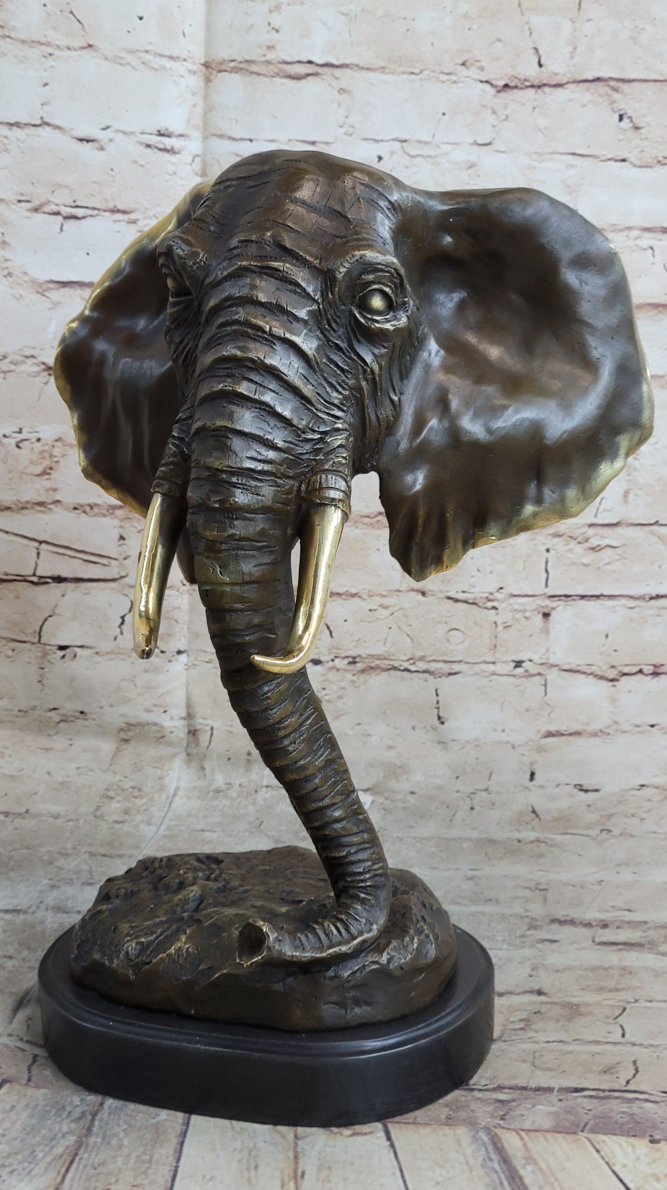 Abstract Floating Elephant Head Bust Bronze Art Africa