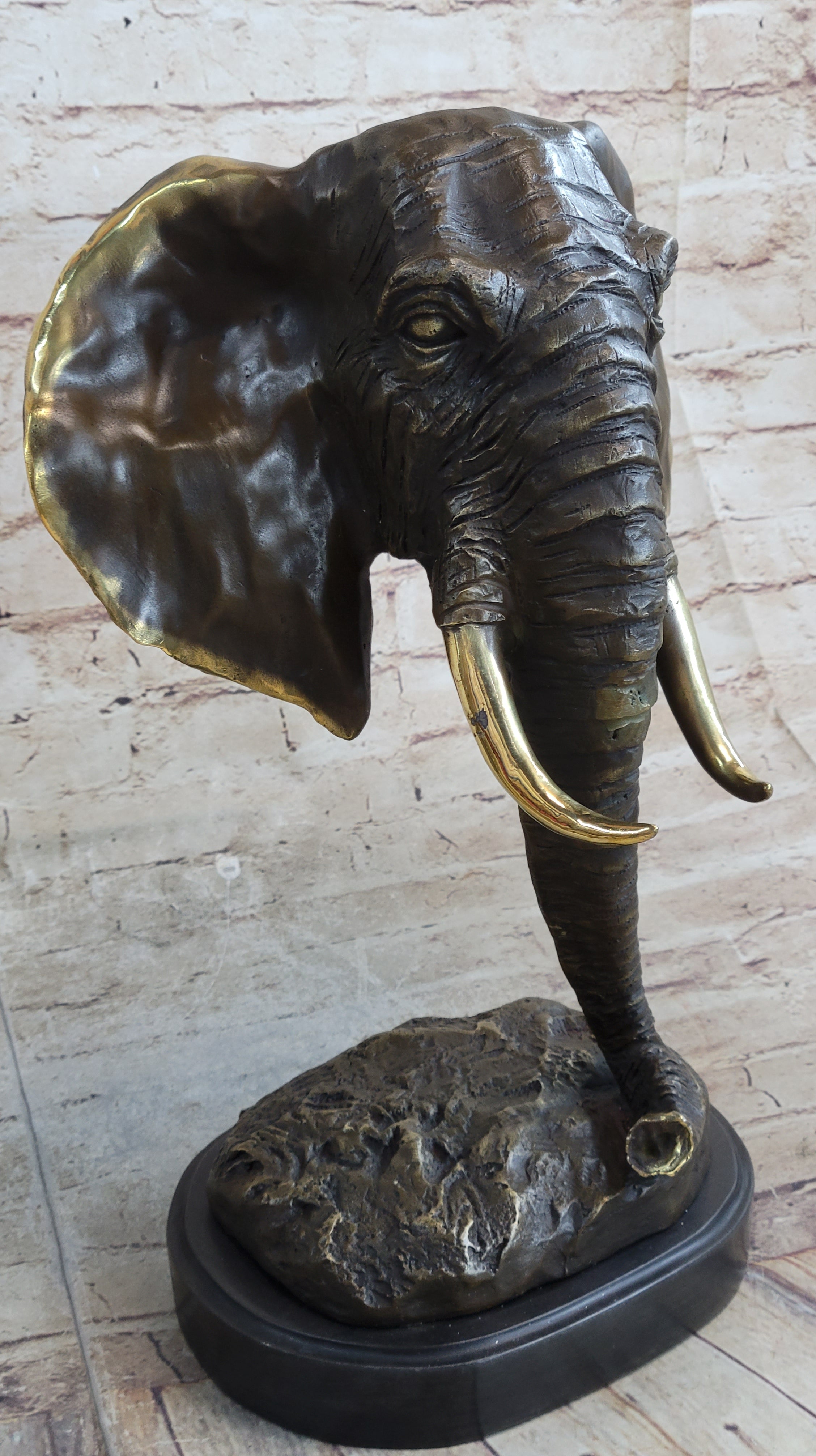 Abstract Floating Elephant Head Bust Bronze Art Africa