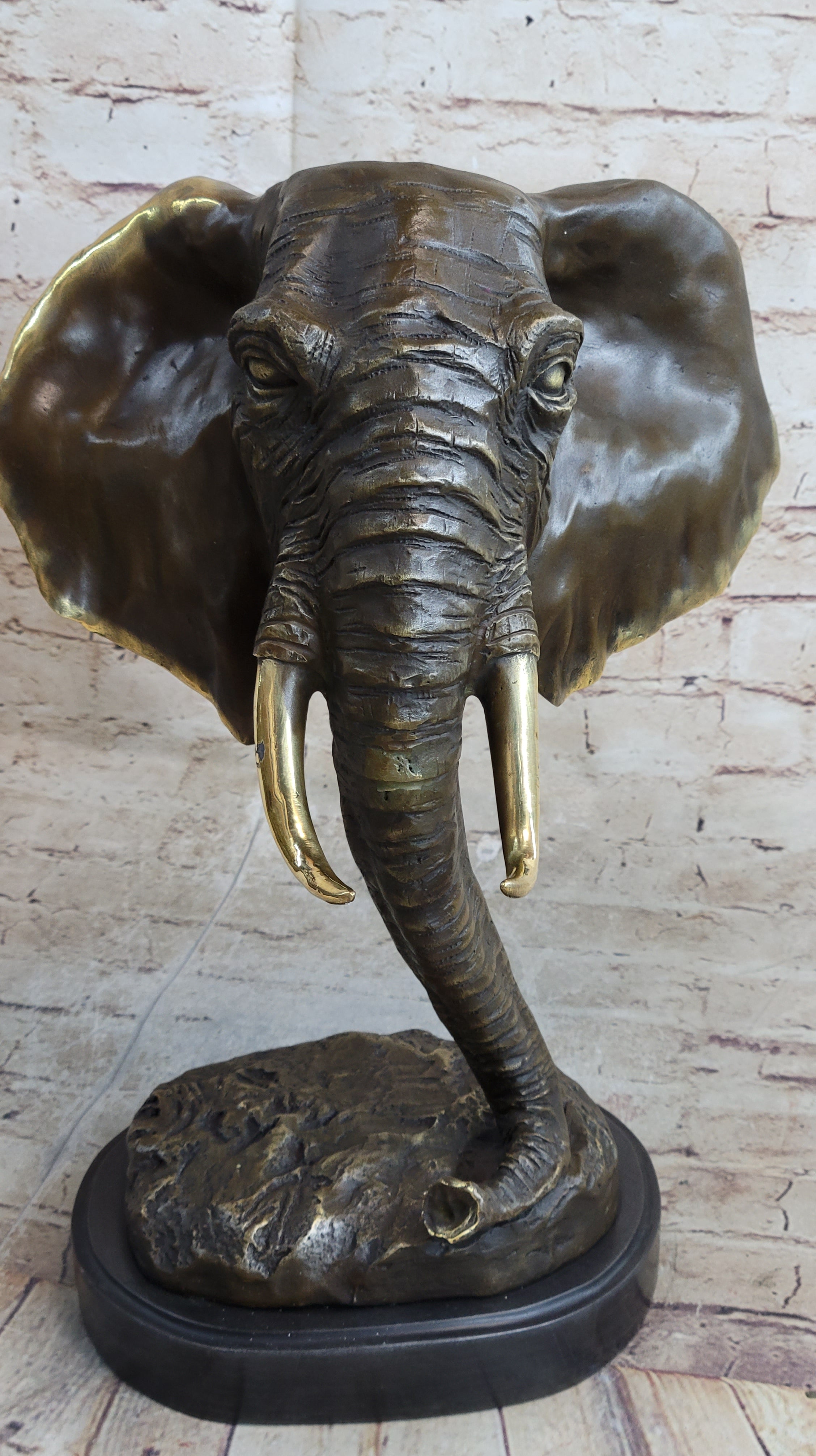 Abstract Floating Elephant Head Bust Bronze Art Africa