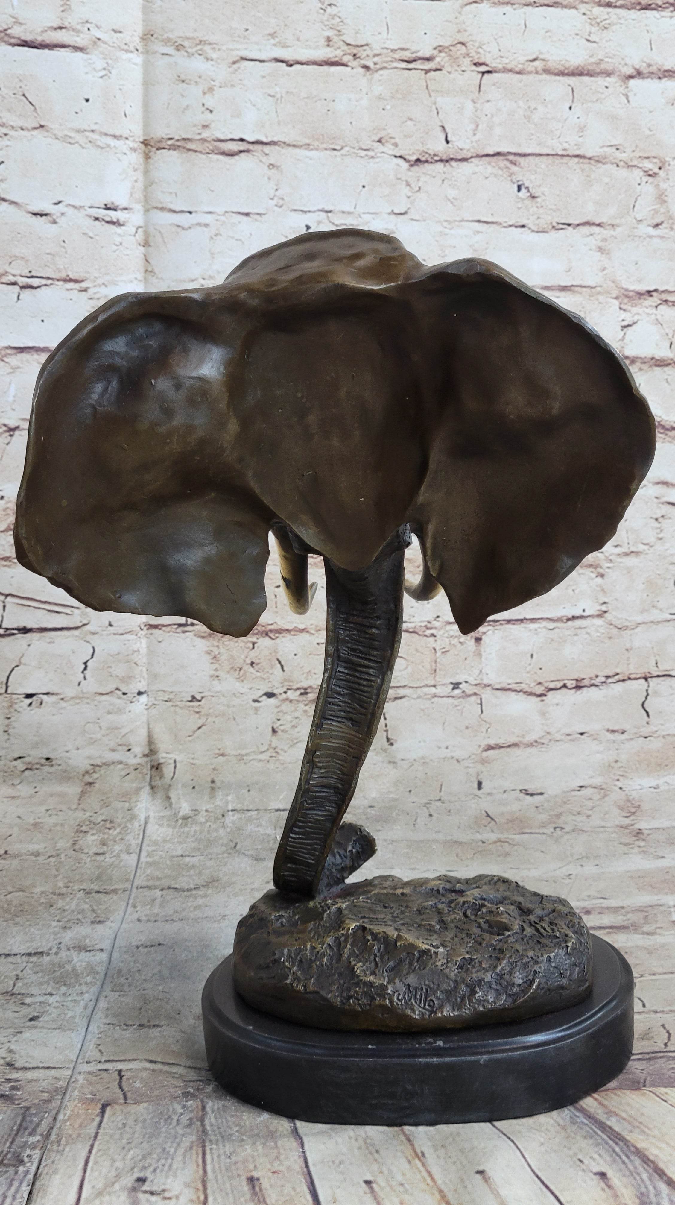 Abstract Floating Elephant Head Bust Bronze Art Africa
