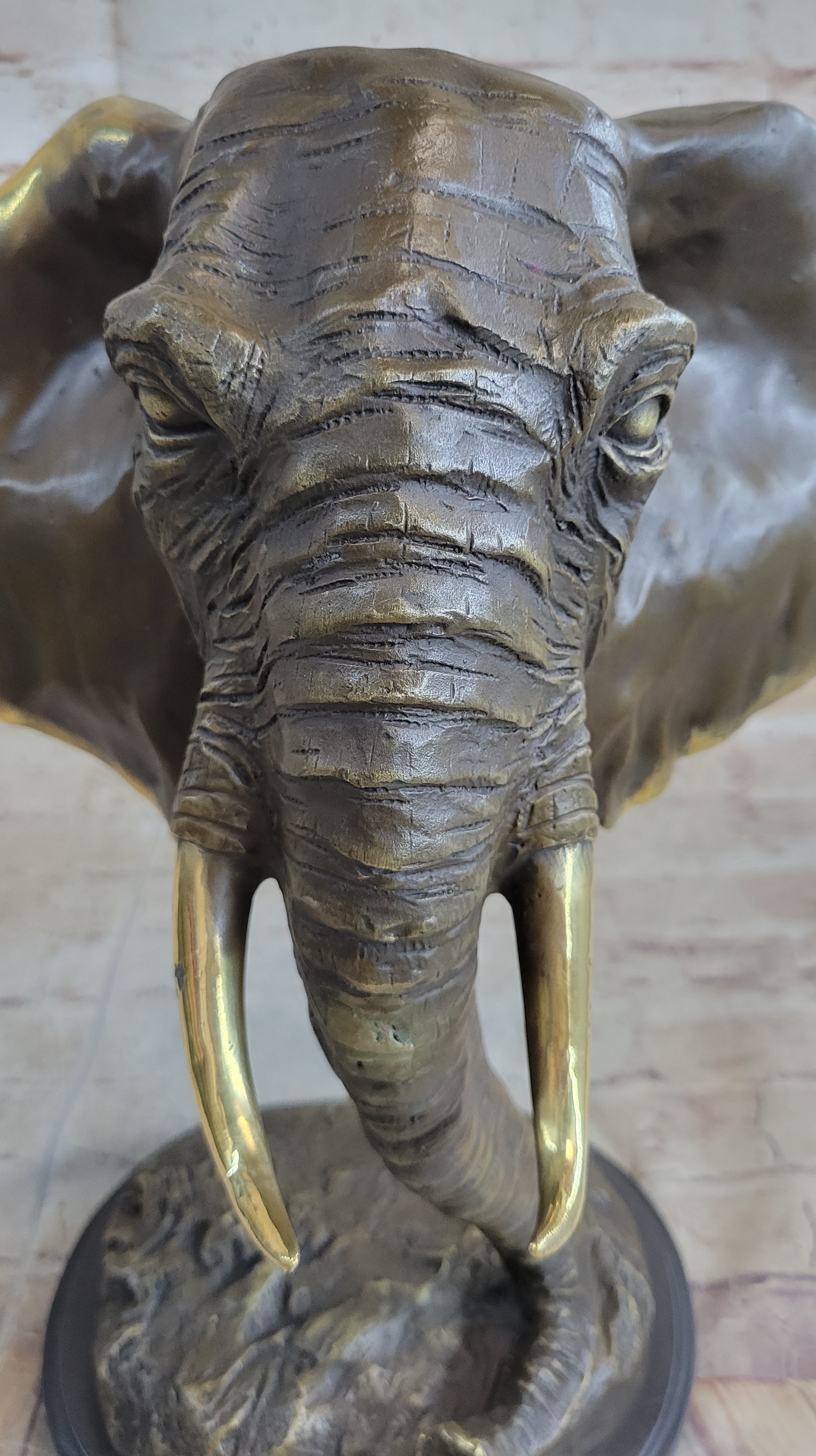 Abstract Floating Elephant Head Bust Bronze Art Africa