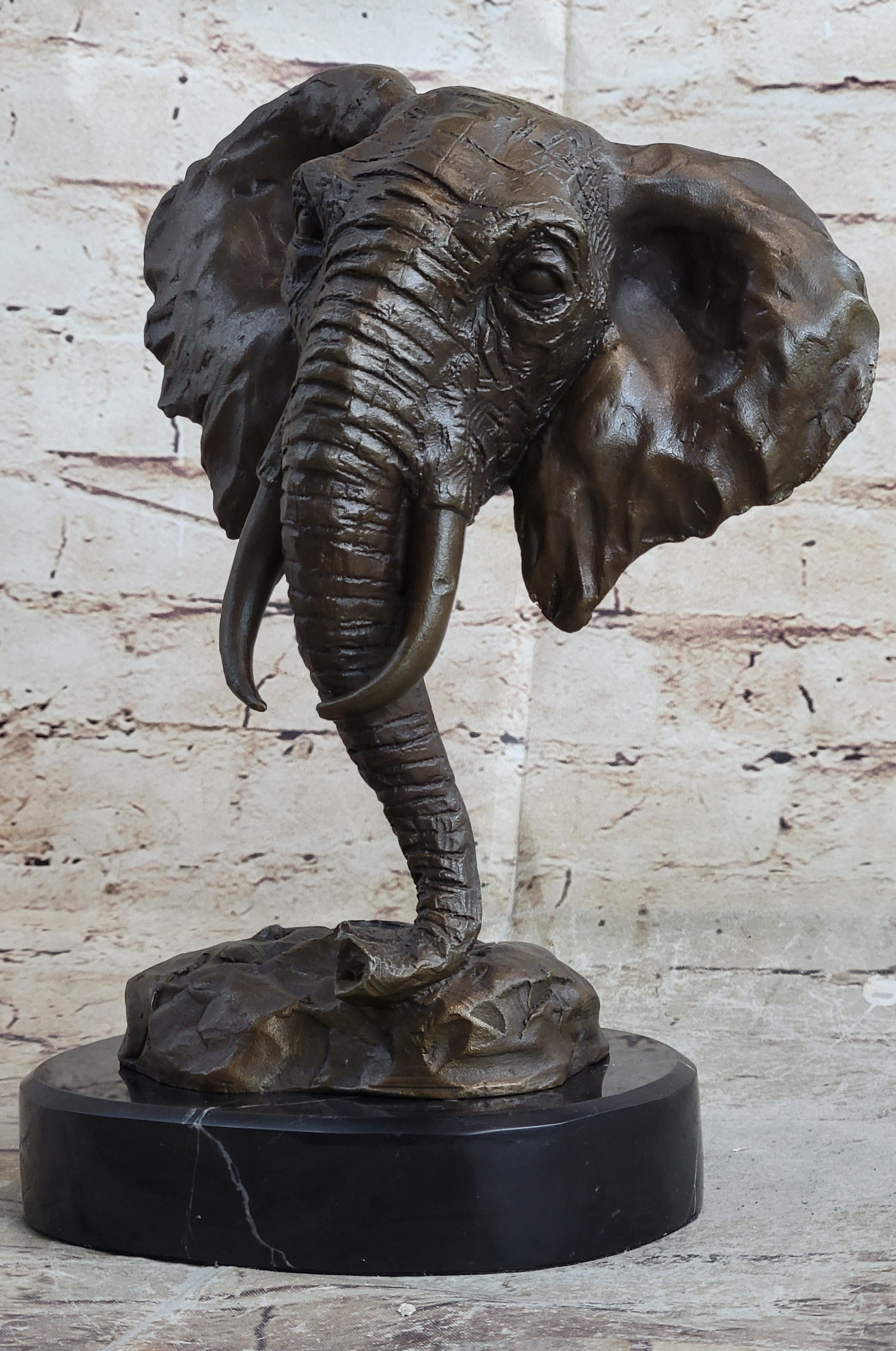 Milo Large Elephant Bust Bronze Sculpture Wildlife Safari