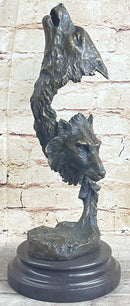 Signed Original Kanaev Two Wolves Wolf Head Bronze Sculpture