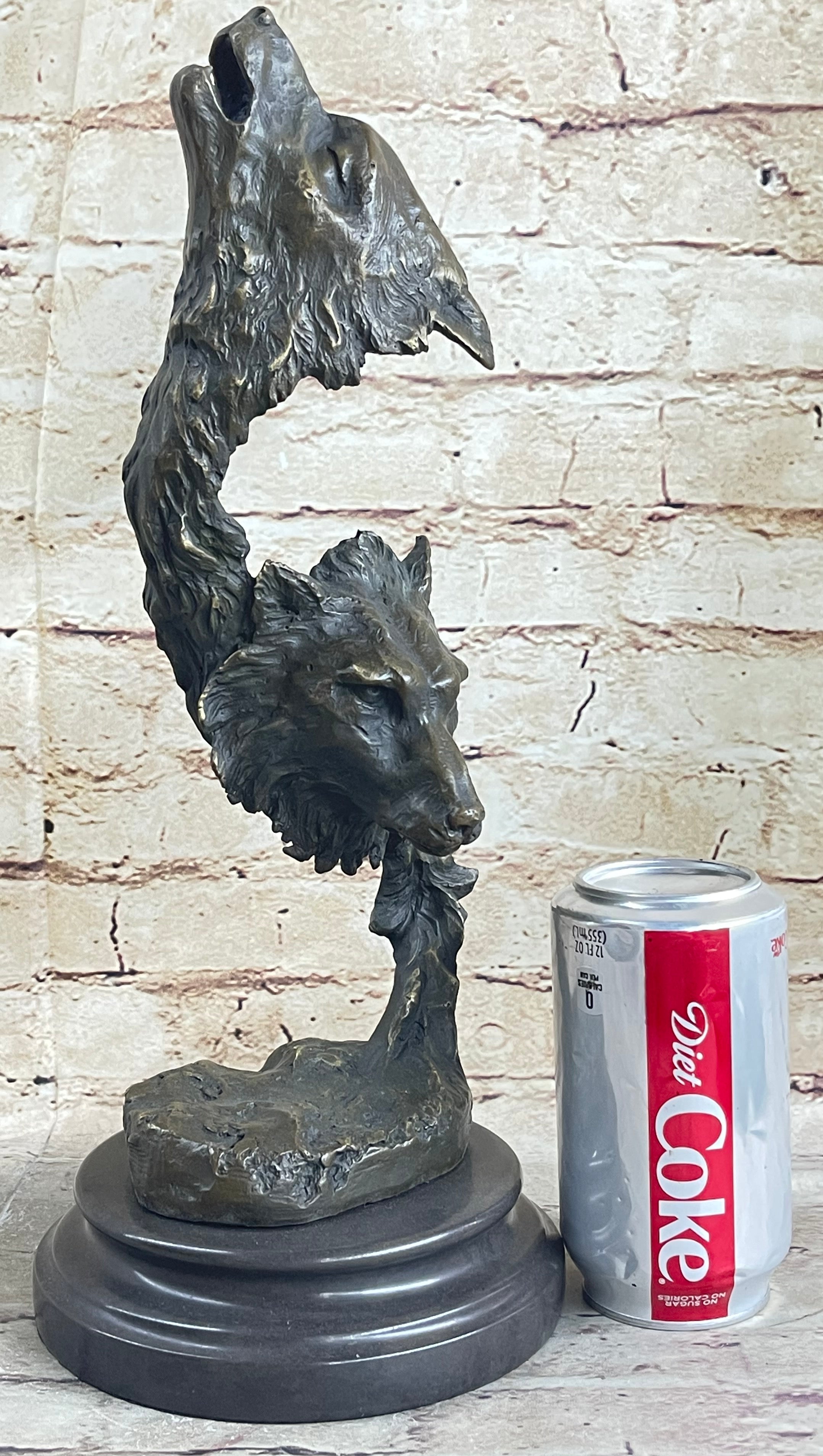 Signed Original Kanaev Two Wolves Wolf Head Bronze Sculpture