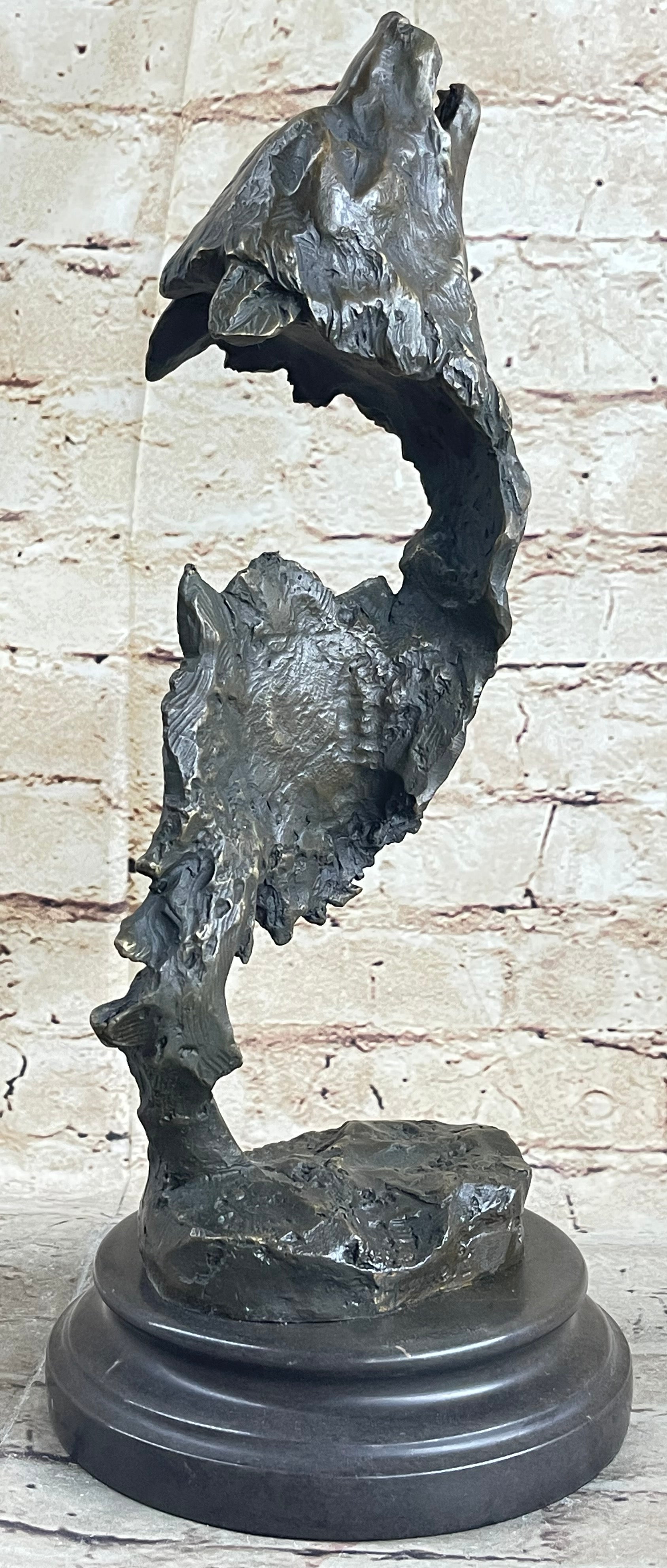 Signed Original Kanaev Two Wolves Wolf Head Bronze Sculpture