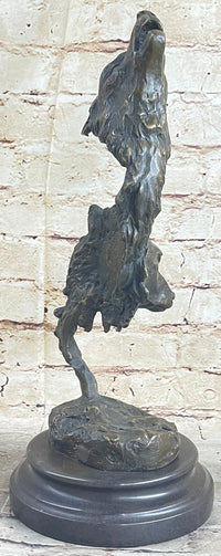 Signed Original Kanaev Two Wolves Wolf Head Bronze Sculpture