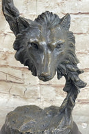 Signed Original Kanaev Two Wolves Wolf Head Bronze Sculpture