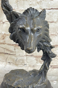 Signed Original Kanaev Two Wolves Wolf Head Bronze Sculpture