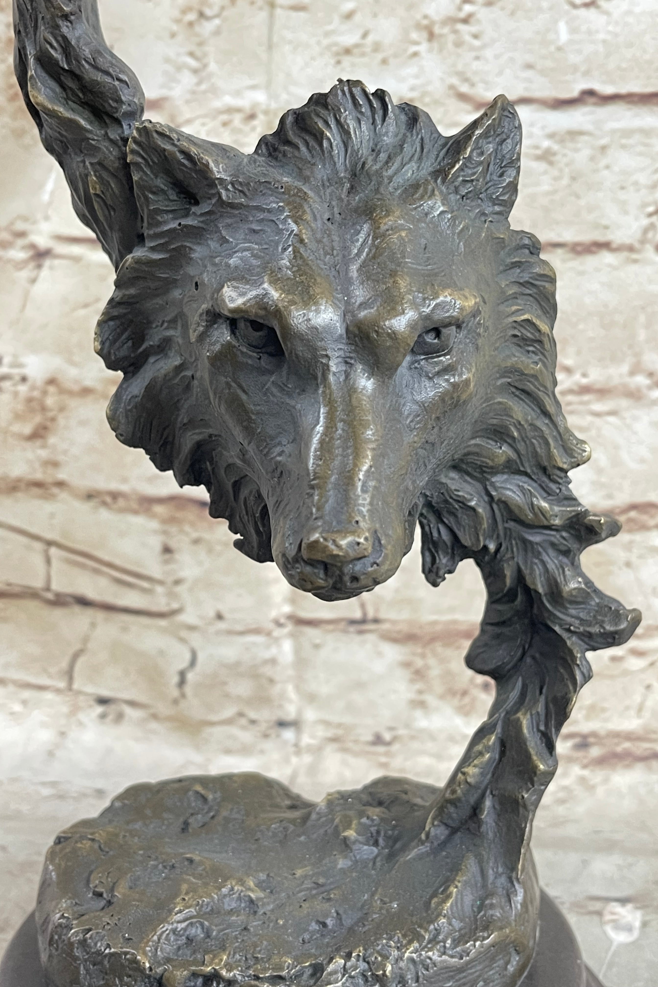 Signed Original Kanaev Two Wolves Wolf Head Bronze Sculpture